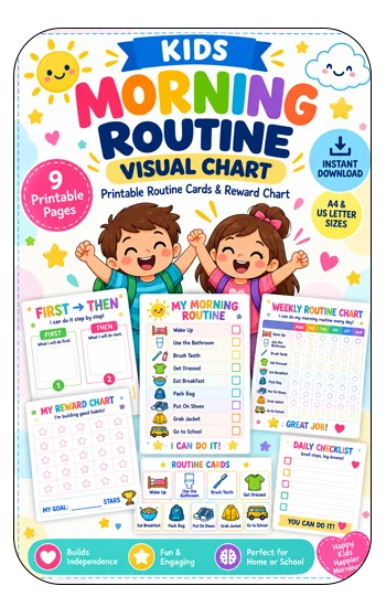 Kids Morning Routine Visual Chart – Printable Routine Cards & Reward Chart