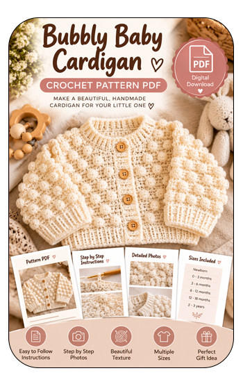 Bubbly Baby Cardigan Crochet Pattern PDF – Handmade Baby Sweater Pattern